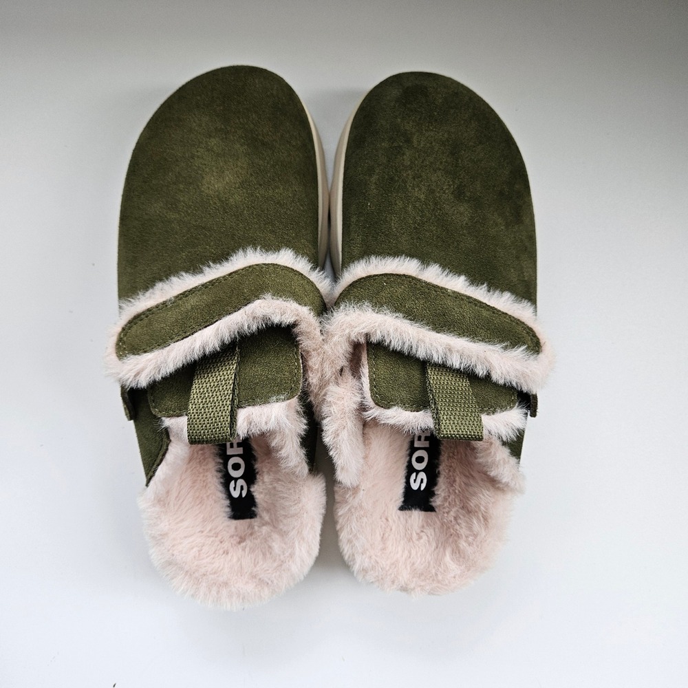 Sorel Viibe Clog Suede Cozy Utility Green 7 Mule Faux Fur Platform Cozy Slip On